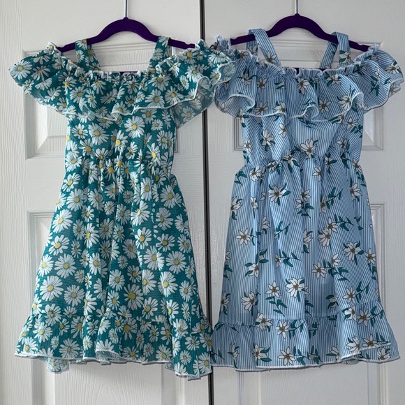 EUC- Bundle- Floral Ruffle Kids Dresses - Blue and Green- Size 4T-5T - Picture 2 of 6